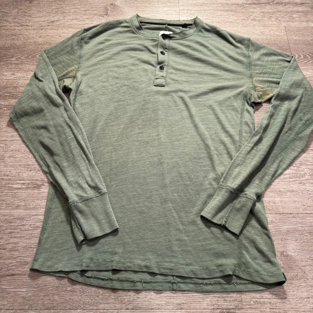 Rag & Bone Henley Shirt Mens M Green Cotton Classic Slub Long Sleeve Lounge